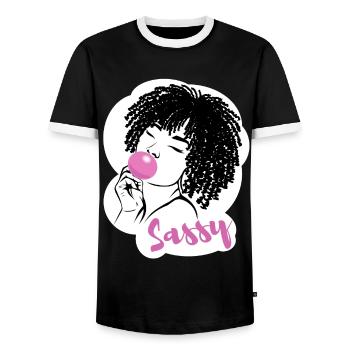 Chic impertinent avec breloque afro - T-shirt contrasté Homme - noir/blanc - Devant - AI Model Female 172 light (172cm) & AI Model Male 178 light (178cm)