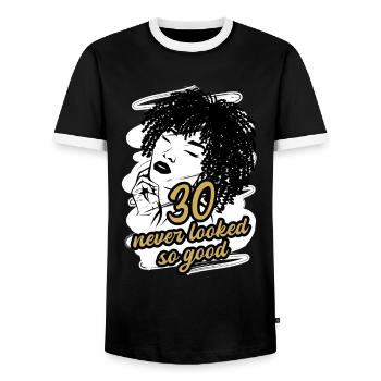 30 und Fabelhaft Lebenslust Pur - Männer Kontrast-T-Shirt - Schwarz/Weiß - Vorne - AI Model Female 172 light (172cm) & AI Model Male 178 light (178cm)