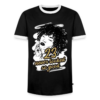 23 und Glamour Pur Stilvoll Feiern - Männer Kontrast-T-Shirt - Schwarz/Weiß - Vorne - AI Model Female 172 light (172cm) & AI Model Male 178 light (178cm)