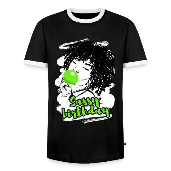 Vilaine diva d’anniversaire qui aime faire la fête - T-shirt contrasté Homme - noir/blanc - Devant - AI Model Female 172 light (172cm) & AI Model Male 178 light (178cm)