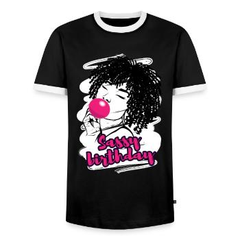 Diva d’anniversaire coquine célébrant - T-shirt contrasté Homme - noir/blanc - Devant - AI Model Female 172 light (172cm) & AI Model Male 178 light (178cm)