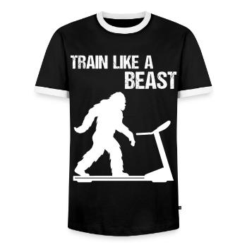 Beast Bigfoot Training Motivation - Men's Ringer Shirt - black/white - Front - AI Model Female 172 light (172cm) & AI Model Male 178 light (178cm)