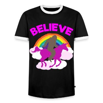Believe in Magic Unicorn Bigfoot Mix - Men's Ringer Shirt - black/white - Front - AI Model Female 172 light (172cm) & AI Model Male 178 light (178cm)