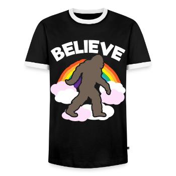 Croyance en l’être surnaturel Bigfoot - T-shirt contrasté Homme - noir/blanc - Devant - AI Model Female 172 light (172cm) & AI Model Male 178 light (178cm)