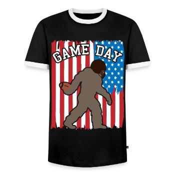 Bigfoot Patriot USA Flagge Hingucker - Männer Kontrast-T-Shirt - Schwarz/Weiß - Vorne - AI Model Female 172 light (172cm) & AI Model Male 178 light (178cm)