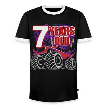 7. Geburtstag Monster Truck Jubel - Männer Kontrast-T-Shirt - Schwarz/Weiß - Vorne - AI Model Female 172 light (172cm) & AI Model Male 178 light (178cm)