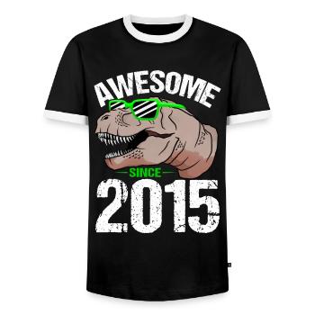 T-Rex Cool Unforgettable since 2015 - Men's Ringer Shirt - black/white - Front - AI Model Female 172 light (172cm) & AI Model Male 178 light (178cm)