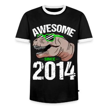 T-Rex Power Seit 2014 Geburtstagsstar - Männer Kontrast-T-Shirt - Schwarz/Weiß - Vorne - AI Model Female 172 light (172cm) & AI Model Male 178 light (178cm)