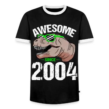 Dino-Star Celebration Mood Top Gift Idea - Men's Ringer Shirt - black/white - Front - AI Model Female 172 light (172cm) & AI Model Male 178 light (178cm)