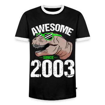 Dino-Star Celebration Mood Top Gift Idea - Men's Ringer Shirt - black/white - Front - AI Model Female 172 light (172cm) & AI Model Male 178 light (178cm)
