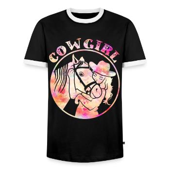 Moment de coeur de fille avec cheval - T-shirt contrasté Homme - noir/blanc - Devant - AI Model Female 172 light (172cm) & AI Model Male 178 light (178cm)