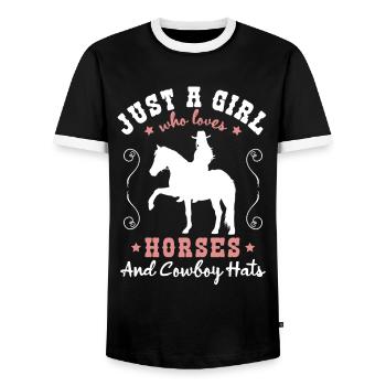 Pferdeliebe - Stilvoller Western-Charme - Männer Kontrast-T-Shirt - Schwarz/Weiß - Vorne - AI Model Female 172 light (172cm) & AI Model Male 178 light (178cm)