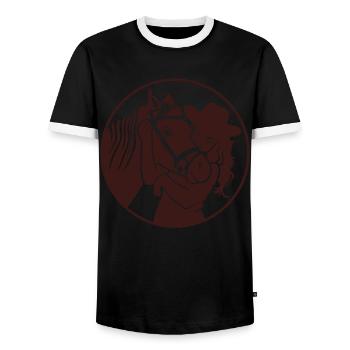 Tender Horse Hug - Pure Love - Men's Ringer Shirt - black/white - Front - AI Model Female 172 light (172cm) & AI Model Male 178 light (178cm)
