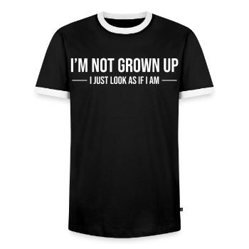Adult? Only theoretically funny - Men's Ringer Shirt - black/white - Front - AI Model Female 172 light (172cm) & AI Model Male 178 light (178cm)