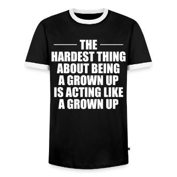 Being an adult - just a façade? - Men's Ringer Shirt - black/white - Front - AI Model Female 172 light (172cm) & AI Model Male 178 light (178cm)
