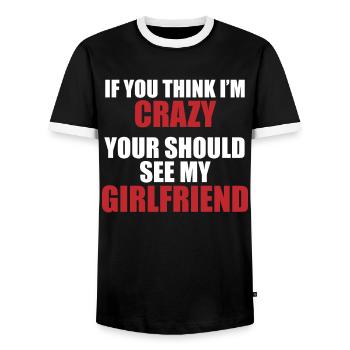 Girlfriend? Crazy & charming! - Men's Ringer Shirt - black/white - Front - AI Model Female 172 light (172cm) & AI Model Male 178 light (178cm)