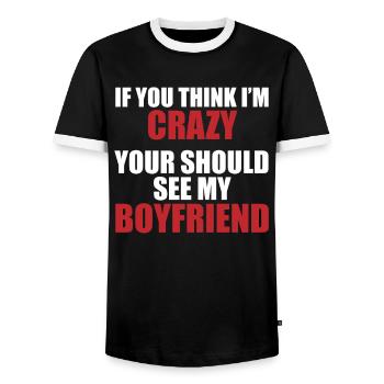 Friend? Crazy & fascinating! - Men's Ringer Shirt - black/white - Front - AI Model Female 172 light (172cm) & AI Model Male 178 light (178cm)