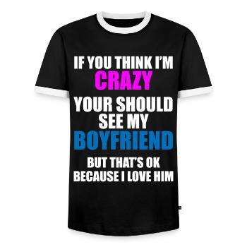 Friend? Crazy & fascinating! - Men's Ringer Shirt - black/white - Front - AI Model Female 172 light (172cm) & AI Model Male 178 light (178cm)
