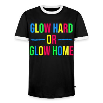 Shine strongly or shine at home - Men's Ringer Shirt - black/white - Front - AI Model Female 172 light (172cm) & AI Model Male 178 light (178cm)