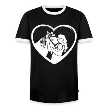 Liens de coeur cheval et fille - T-shirt contrasté Homme - noir/blanc - Devant - AI Model Female 172 light (172cm) & AI Model Male 178 light (178cm)