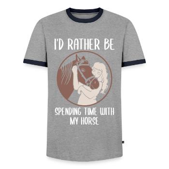 Time with Horses Priceless - Men's Ringer Shirt - grey/navy  - Front - AI Model Female 172 light (172cm) & AI Model Male 178 light (178cm)