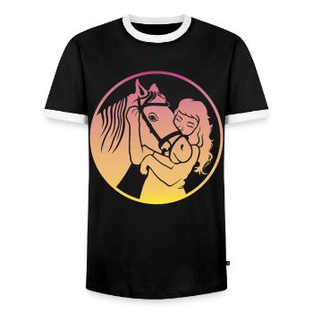 Strahlende Pferdeumarmung Harmonisch - Männer Kontrast-T-Shirt - Schwarz/Weiß - Vorne - AI Model Female 172 light (172cm) & AI Model Male 178 light (178cm)