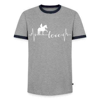 Le cœur du cavalier L’amour de la vie du cheval - T-shirt contrasté Homme - gris/marine  - Devant - AI Model Female 172 light (172cm) & AI Model Male 178 light (178cm)