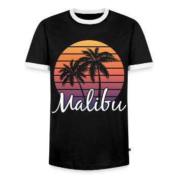 Sunset Palms Malibu Beach Vibes - T-shirt contrasté Homme - noir/blanc - Devant - AI Model Female 172 light (172cm) & AI Model Male 178 light (178cm)