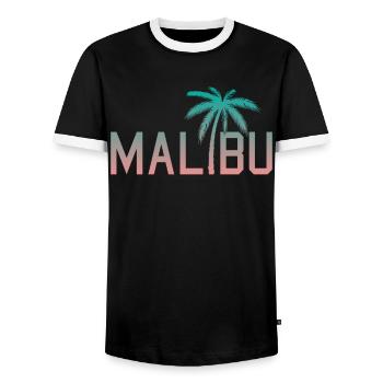 Neon Malibu Palm Tree Retro Style - Men's Ringer Shirt - black/white - Front - AI Model Female 172 light (172cm) & AI Model Male 178 light (178cm)
