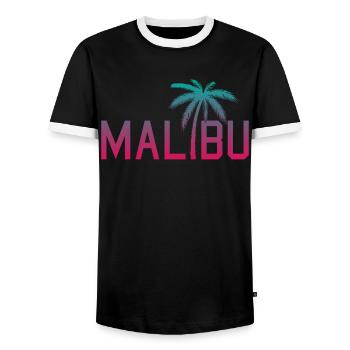 Neon Malibu Palme Retro Style - Männer Kontrast-T-Shirt - Schwarz/Weiß - Vorne - AI Model Female 172 light (172cm) & AI Model Male 178 light (178cm)