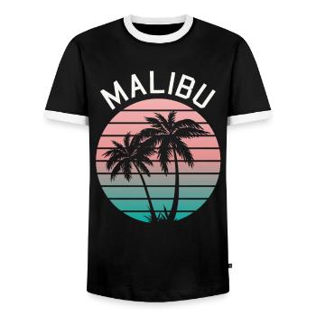 Neon Malibu Palm Tree Retro Style - Men's Ringer Shirt - black/white - Front - AI Model Female 172 light (172cm) & AI Model Male 178 light (178cm)