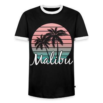 Neon Malibu Palm Tree Retro Style - Men's Ringer Shirt - black/white - Front - AI Model Female 172 light (172cm) & AI Model Male 178 light (178cm)