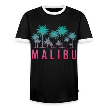 Malibu Palm Trees Silhouette Summer Flair - Men's Ringer Shirt - black/white - Front - AI Model Female 172 light (172cm) & AI Model Male 178 light (178cm)