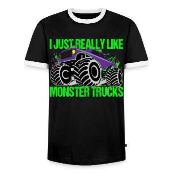Monster Truck Color Explosion Dynamics - Men's Ringer Shirt - black/white - Front - AI Model Female 172 light (172cm) & AI Model Male 178 light (178cm)