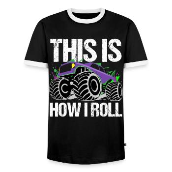 Rolling Monster Truck Adventure Urge - Men's Ringer Shirt - black/white - Front - AI Model Female 172 light (172cm) & AI Model Male 178 light (178cm)