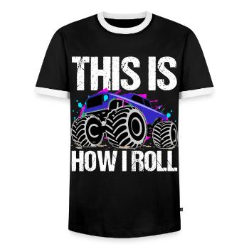 Rolling Monster Truck Adventure Urge - Men's Ringer Shirt - black/white - Front - AI Model Female 172 light (172cm) & AI Model Male 178 light (178cm)
