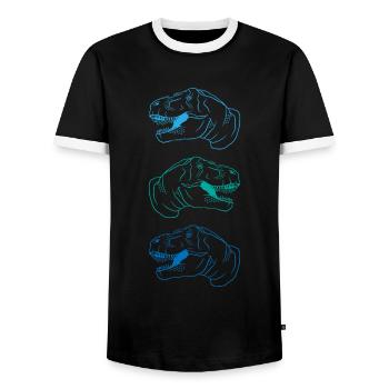T-Rex Trio Neon Style Cool Gift Idea - Men's Ringer Shirt - black/white - Front - AI Model Female 172 light (172cm) & AI Model Male 178 light (178cm)