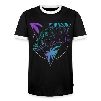 Maiasaura Neon Profile Art Retro Look - Men's Ringer Shirt - black/white - Front - AI Model Female 172 light (172cm) & AI Model Male 178 light (178cm)