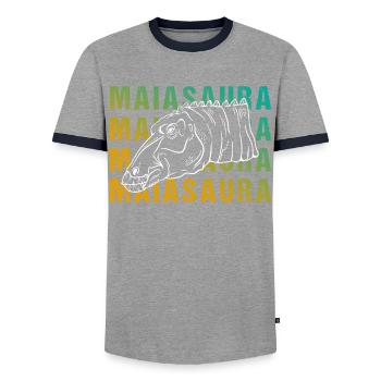 Maiasaura Word Art Design Retro Style - Men's Ringer Shirt - grey/navy  - Front - AI Model Female 172 light (172cm) & AI Model Male 178 light (178cm)