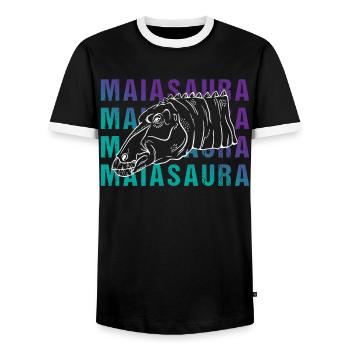 Maiasaura Portrait Art Vintage Gift - Men's Ringer Shirt - black/white - Front - AI Model Female 172 light (172cm) & AI Model Male 178 light (178cm)