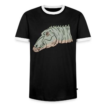 Maiasaura Art Illustration Vintage Style - Men's Ringer Shirt - black/white - Front - AI Model Female 172 light (172cm) & AI Model Male 178 light (178cm)