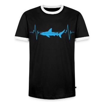 Shark Heartbeat Love To The Sea Gift - Men's Ringer Shirt - black/white - Front - AI Model Female 172 light (172cm) & AI Model Male 178 light (178cm)
