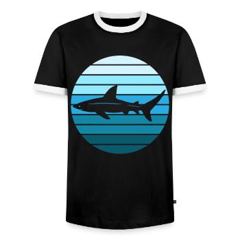Shark Retro Sunset Surfer - Men's Ringer Shirt - black/white - Front - AI Model Female 172 light (172cm) & AI Model Male 178 light (178cm)
