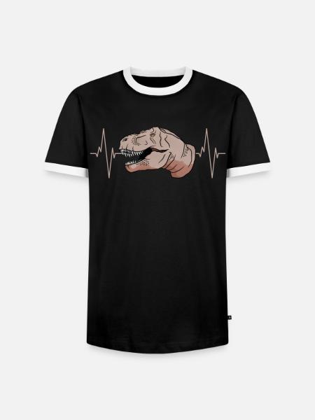 T-Rex Heartbeat Primeval Gift - Men's Ringer Shirt - black/white