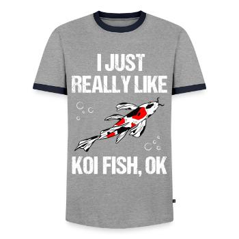 Koi Fish Purists Statement - Men's Ringer Shirt - grey/navy  - Front - AI Model Female 172 light (172cm) & AI Model Male 178 light (178cm)