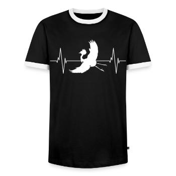 Crane Silhouette Heartbeat Bird Lover - Men's Ringer Shirt - black/white - Front - AI Model Female 172 light (172cm) & AI Model Male 178 light (178cm)