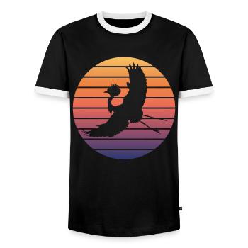 Crane Contour Sunset Nature Fan - Men's Ringer Shirt - black/white - Front - AI Model Female 172 light (172cm) & AI Model Male 178 light (178cm)