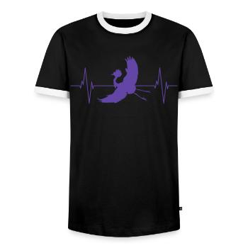 Crane Silhouette Heartbeat Bird Lover - Men's Ringer Shirt - black/white - Front - AI Model Female 172 light (172cm) & AI Model Male 178 light (178cm)