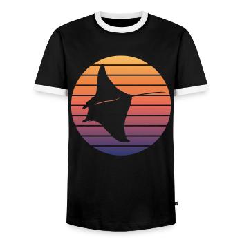 Manta Ray, Sunset, Play of Colors - Men's Ringer Shirt - black/white - Front - AI Model Female 172 light (172cm) & AI Model Male 178 light (178cm)