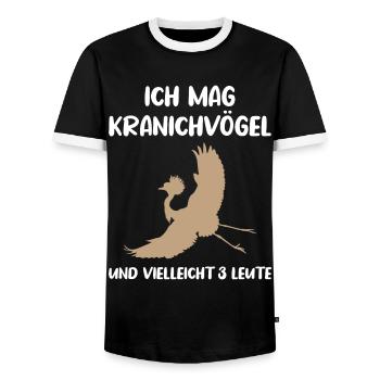 Kranichvögel & Drei Leute Fanliebe - Männer Kontrast-T-Shirt - Schwarz/Weiß - Vorne - AI Model Female 172 light (172cm) & AI Model Male 178 light (178cm)